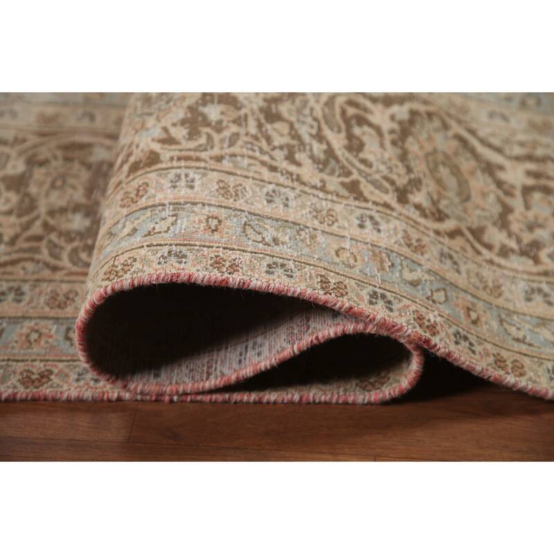 Hand Knotted Oriental 100% Wool Carpet Traditional Floral Pink Mashad Area Rug - 12' 6'' X 9' 10''