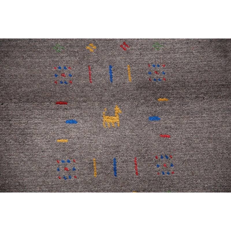 Gray Gabbeh Oriental Area Rug Hand-Knotted Wool Carpet - 9'4" x 12'2"