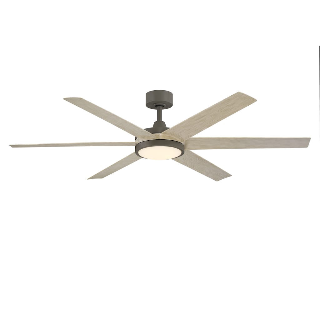 Brawn 64 inch Indoor/Outdoor Ceiling Fan with LED CCT Select Light Kit - Antique Graphite with Light Oak Blades