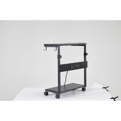 Industrial 2 Tier Adjustable Tower Stand Desk with Pegboard and Wheels for Home Office or Computer Room
