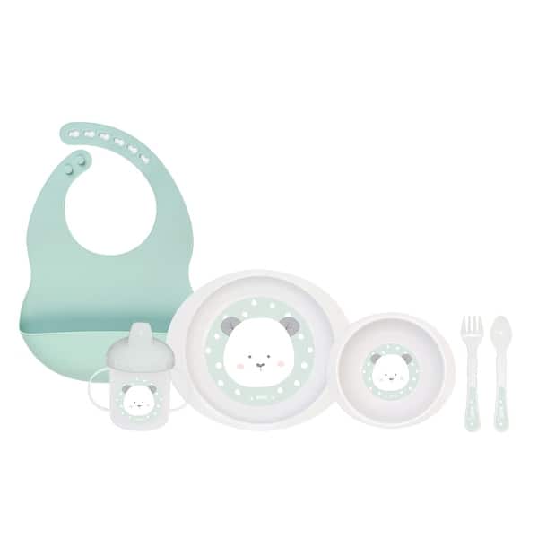 slide 2 of 6, Sweet and Fun 6 Piece Feeding Set with Silicone Bib
