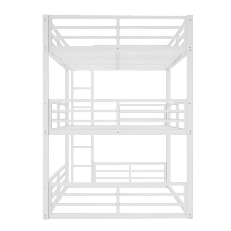 Roomfitters Twin/Full/Queen Metal Triple Bunk Bed with Safety Guardrails, Heavy-Duty Noise-Reduced Frame, White
