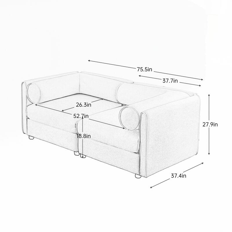 Cylindrical Backrest and Armrests Chenille Sofa with Storage Seat