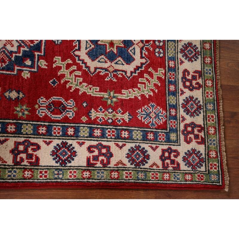 Red Traditional Kazak Oriental Accent Rug Hand-Knotted Wool Carpet - 2'7" x 4'2"