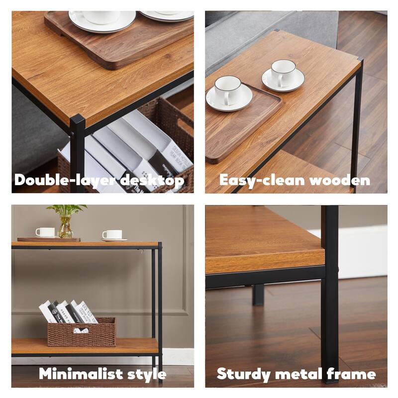 Caffoz Brooklyn Series Oak Brown Console Table Slim Entryway Table with Bottom Storage Shelf for Hallway or Living Room - 48