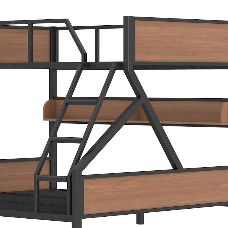 Queen over King/Queen over Full Metal Bunk Bed with Storage Shelves & Lights