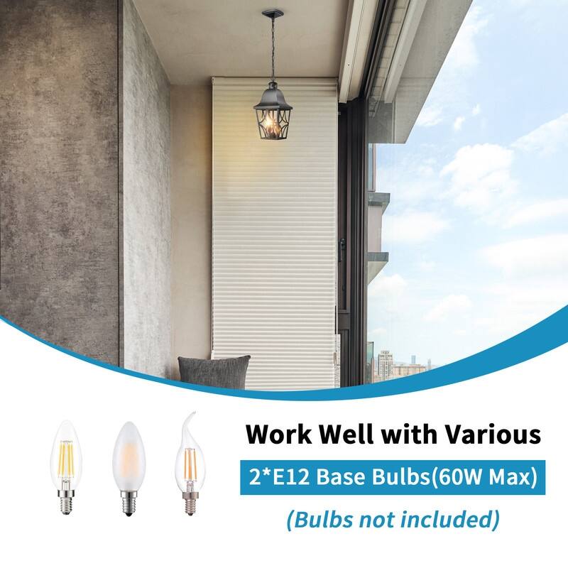 Modern Black Outdoor Pendant Light - Anti-Rust Hanging Lantern with Glass Shade for Porch, Front Door (1-Pack)