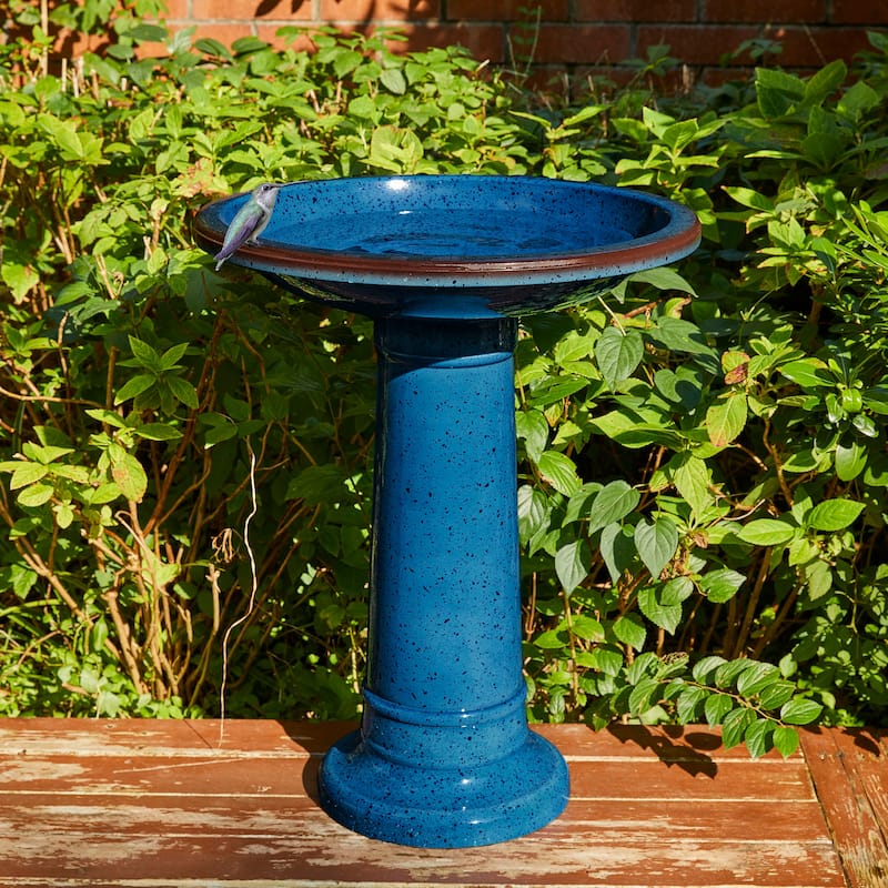 Glitzhome 21.5"H Faux Ceramic Tall Free Standing Outdoor Garden Pedestal Birdbath