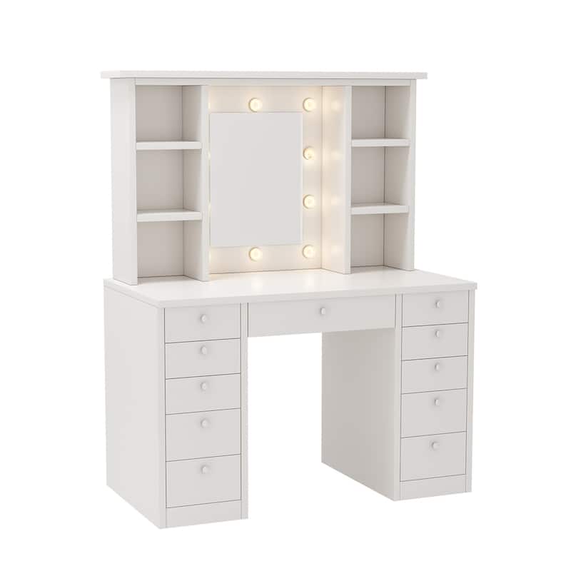 Wood Makeup Vanity Set with LED Lighted Mirror and 11 Drawers