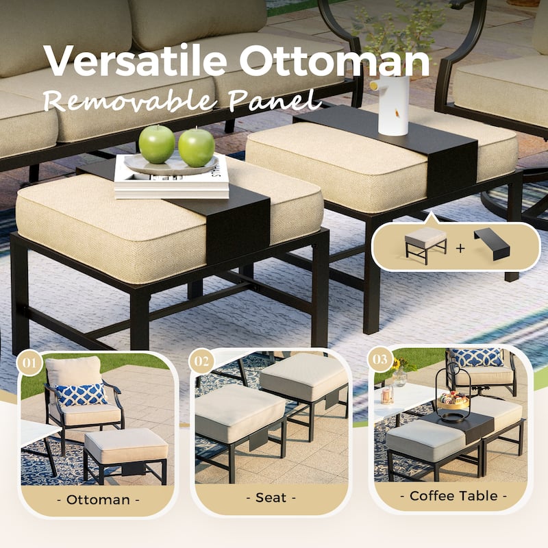 MAISON ARTS Patio Conversation Sets 5/7/9-Seat, Sofa Set with 2 Single Sofa Chairs, 3-Seater Sofa, Ottoman and Coffee Table