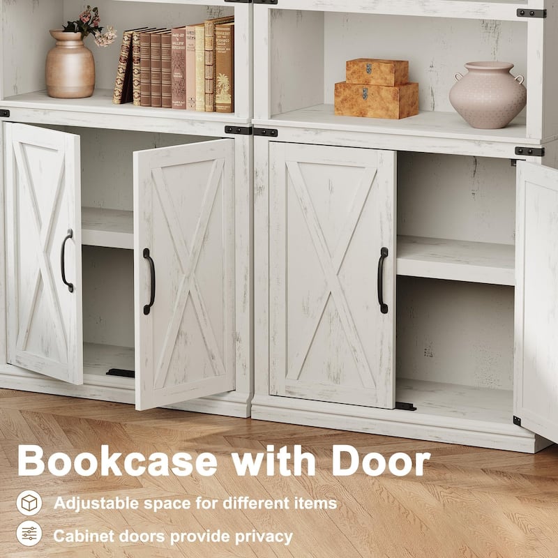 Book Shelf with Door, 5 Tier Wooden Book Case with Storage, 68.7"