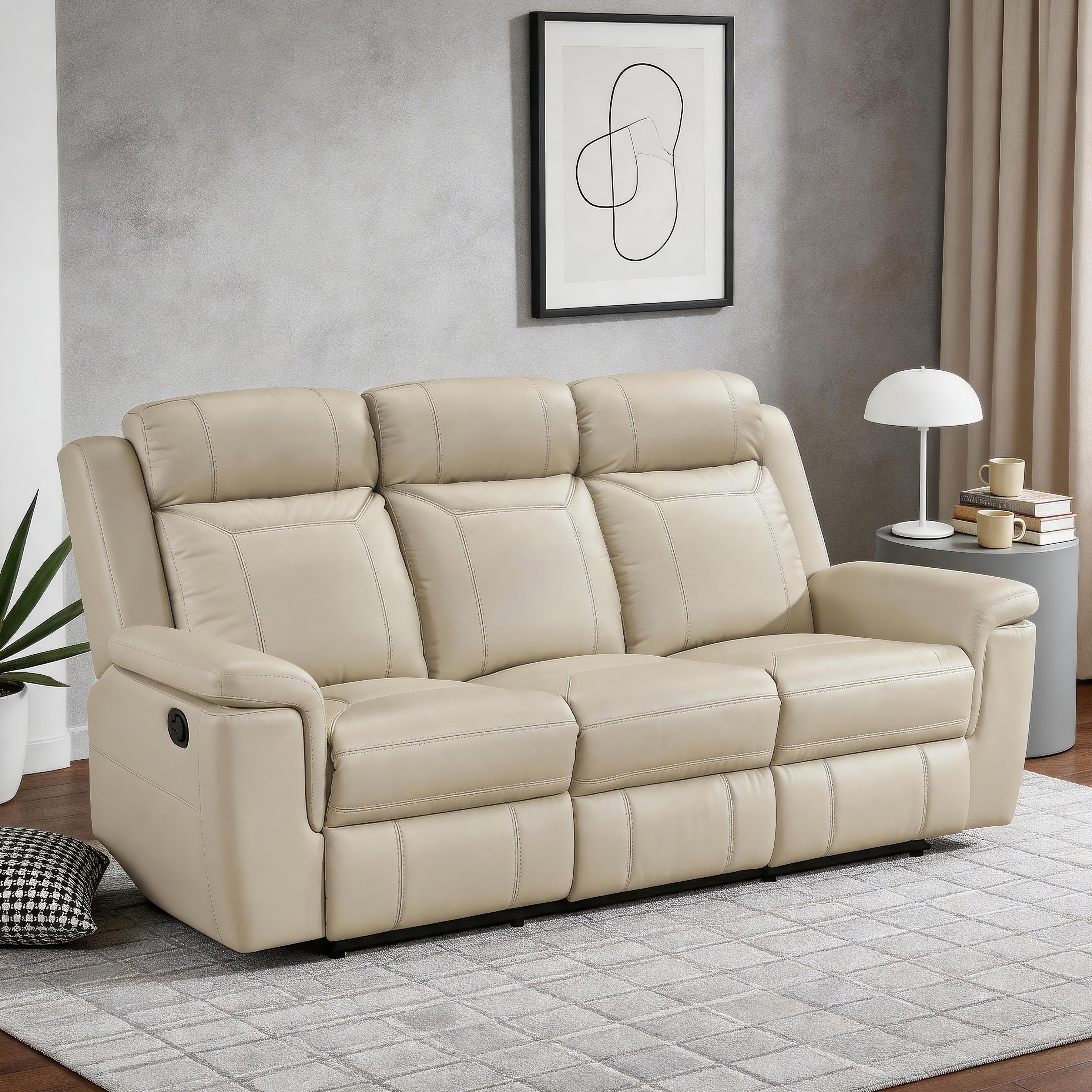 Zaria 85" Top Grain Leather Manual Double Reclining Sofa
