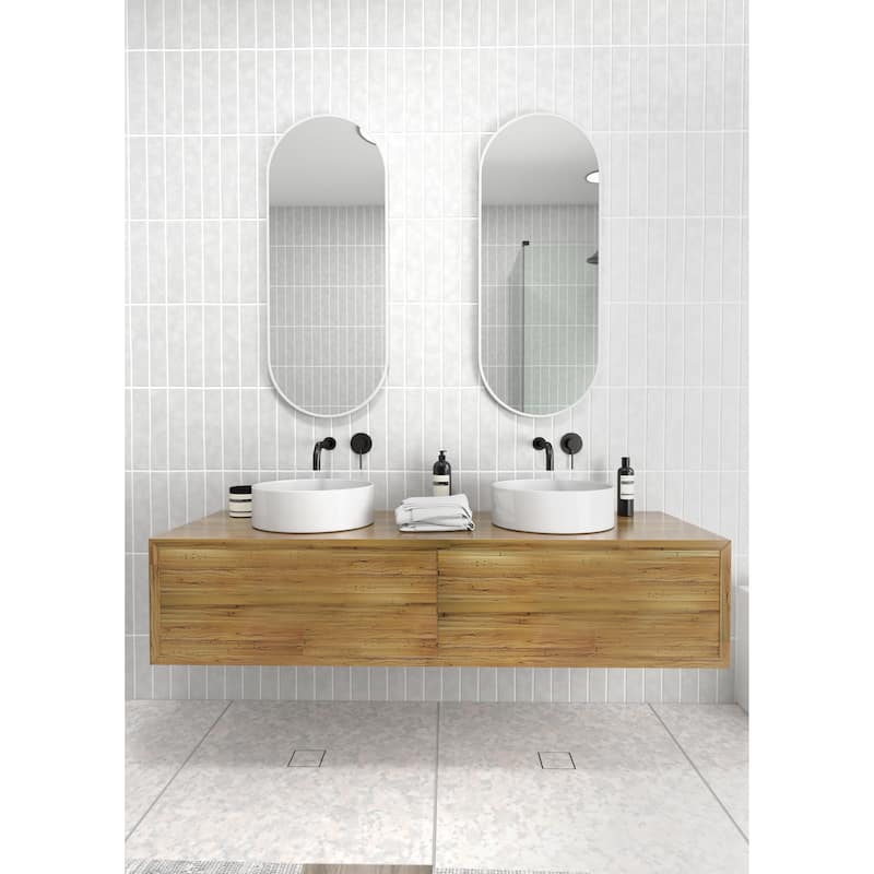 Glass Warehouse 40 in. H x 16 in. W Pill Shape Stainless Steel Framed Mirror