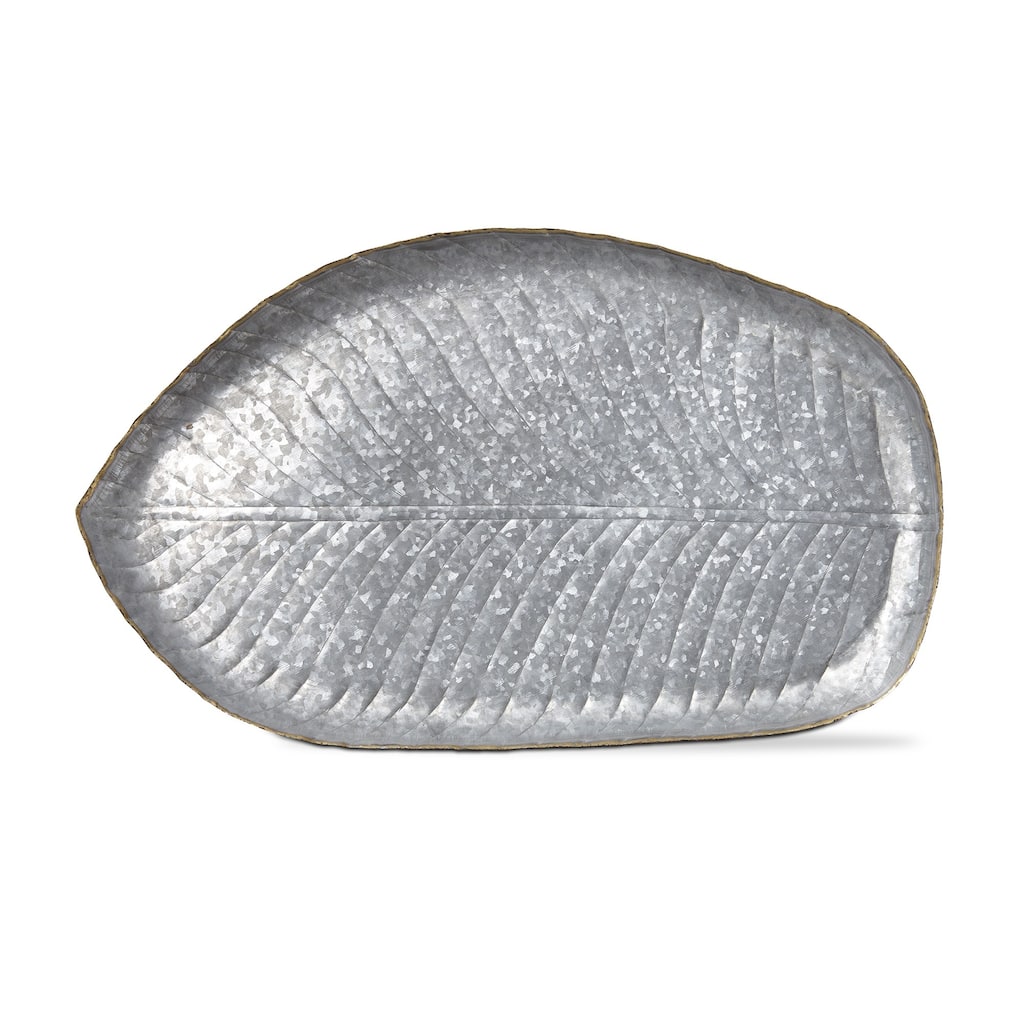 Antique Silver Leaf Decorative Tray - 24.75" x 15" Iron Serving Tray for Summer Decor - Not Food Safe