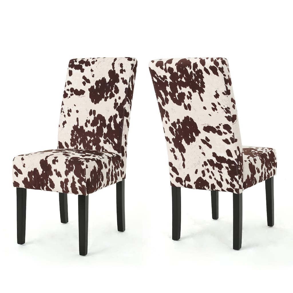 Serie Dining Chair Set of 2, Cowhide Pattern Beige Velvet, Rubberwood