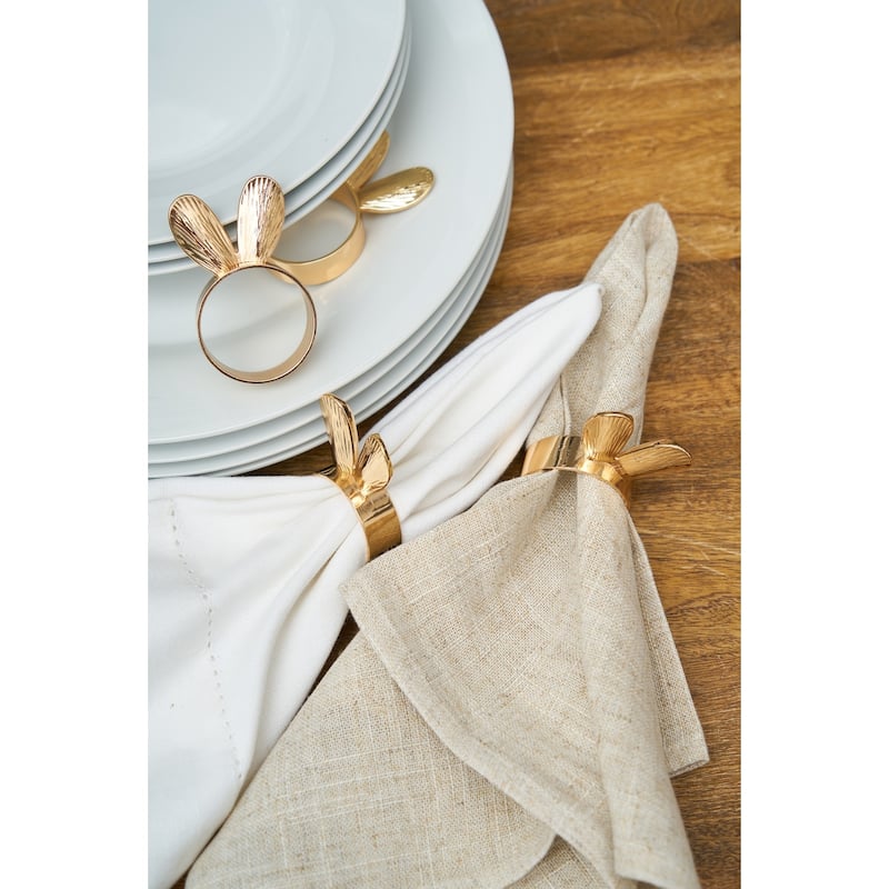 Easter Gold Bunny Rabbit Ears Napkin Ring Set of 4