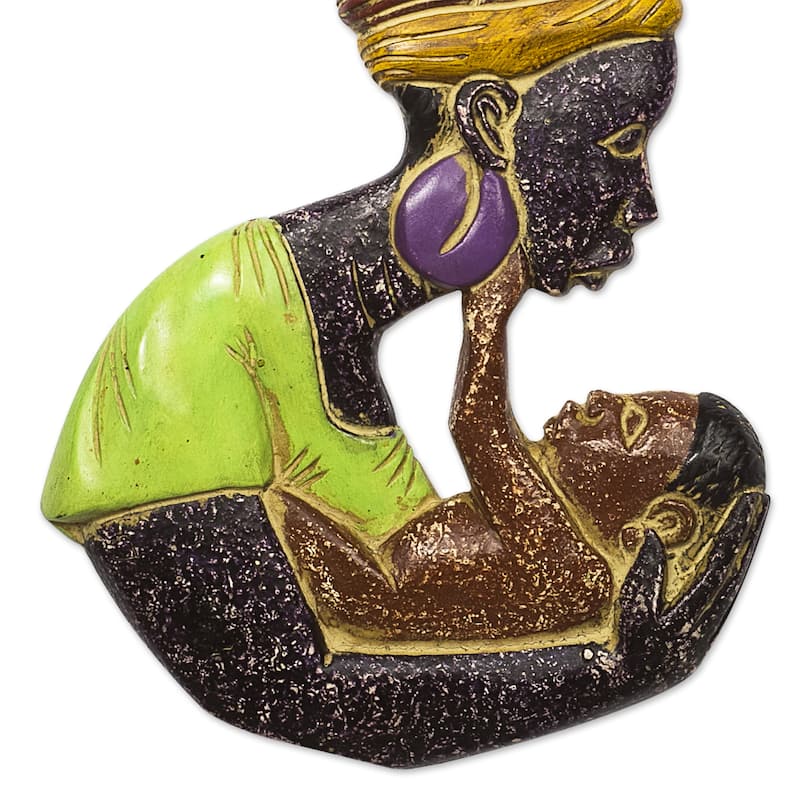 Novica Handmade Sweet Mama Wood Relief Panel