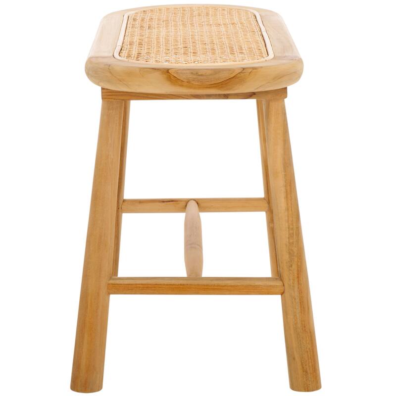 SAFAVIEH Antonieta Teak & Rattan Solid Wood Bench (Fully Assembled) - 30.9 In. W x 13.8 In. D x 18.1 In. H - 31Wx14Dx18H