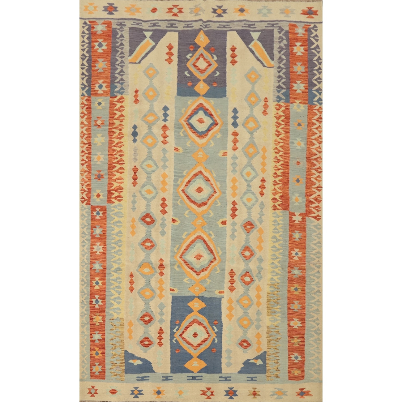Hand Woven Oriental 100% Wool Carpet Southwestern Tribal Multi-Colored Kilim Area Rug - 9' 2'' X 6' 0''