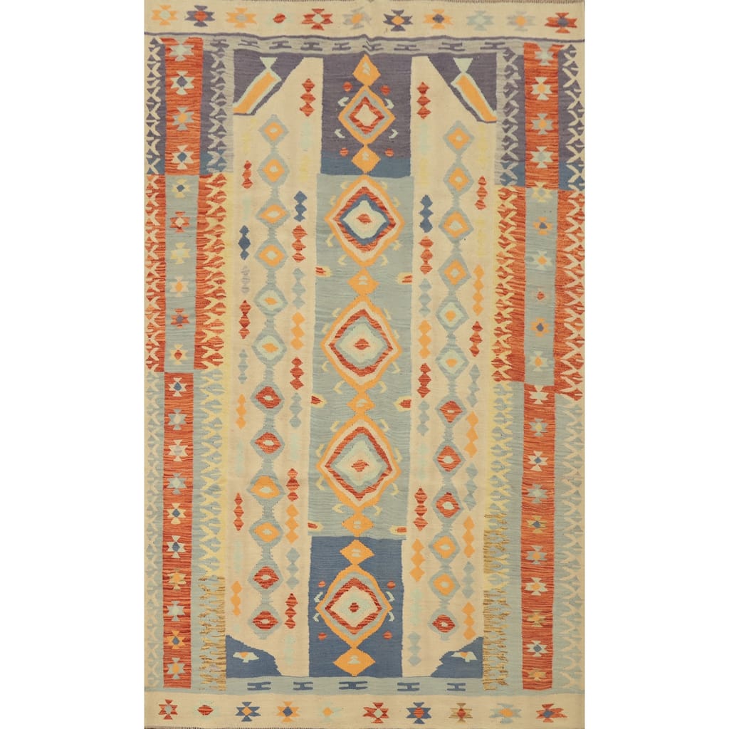 Hand Woven Oriental 100% Wool Carpet Southwestern Tribal Multi-Colored Kilim Area Rug - 9' 2'' X 6' 0''