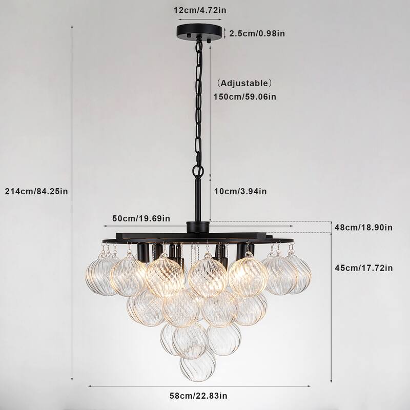 Starsky 8- Light 23in. Modern Glam Cluster Glass Bubble Chandelier with 28 Swirled Glass Globe Bubble