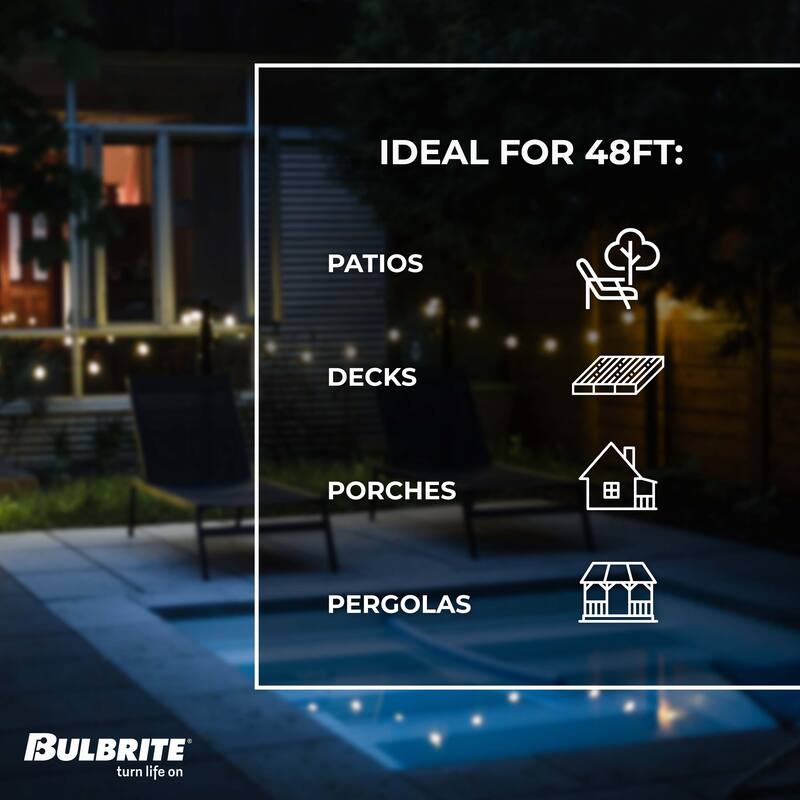 Bulbrite 48-foot Indoor/Outdoor String Light Kit with Clear Vintage Style S14 Incandescent Light Bulbs