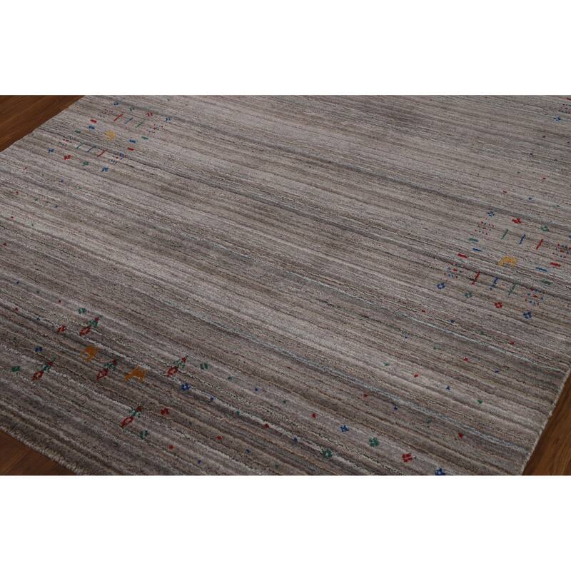 Hand Knotted Oriental 100% Wool Carpet Tribal Stripe Greys & Charcoal Gabbeh Area Rug - 8' 1'' X 5' 1''