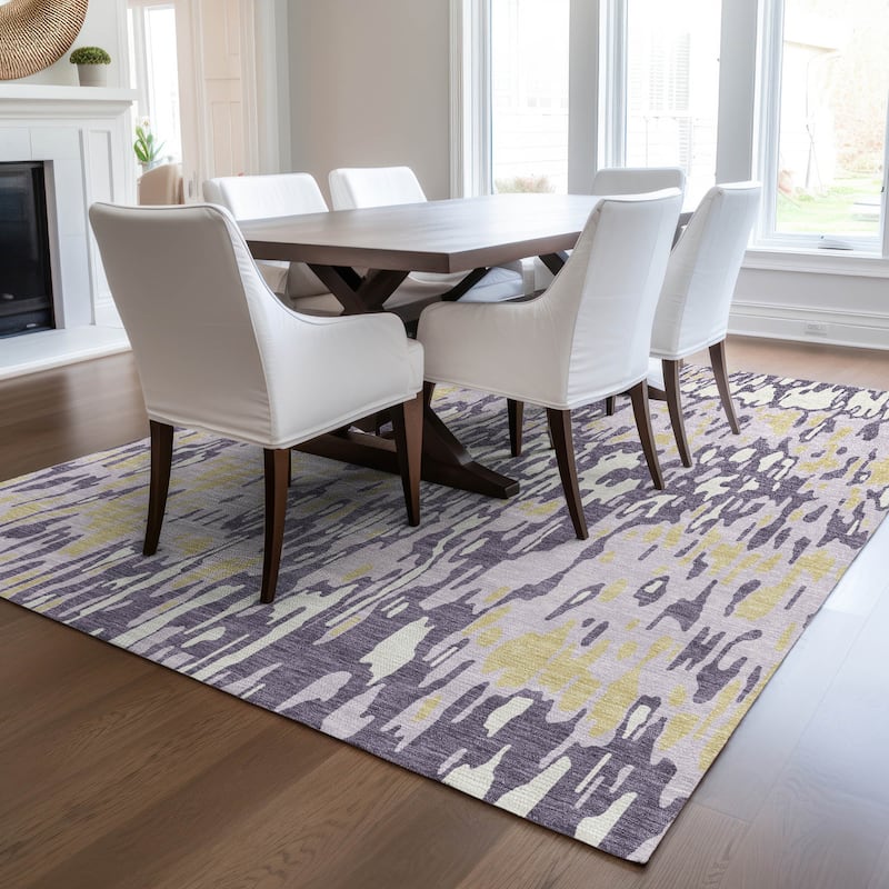 Machine Washable Indoor/ Outdoor Modern Watercolor Chantille Rug