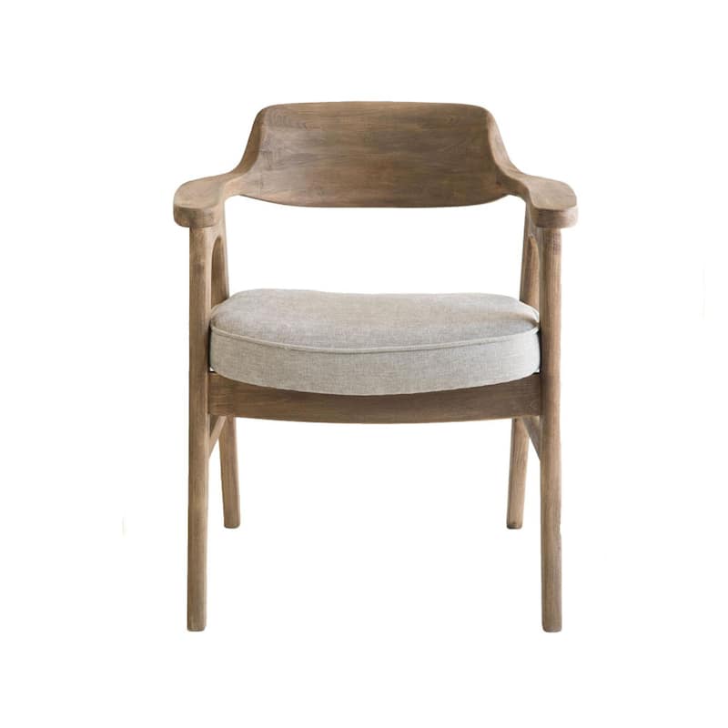 Zsy Dining Armchair, Anew Gray, Natural Brown Birch Wood, Curved Back