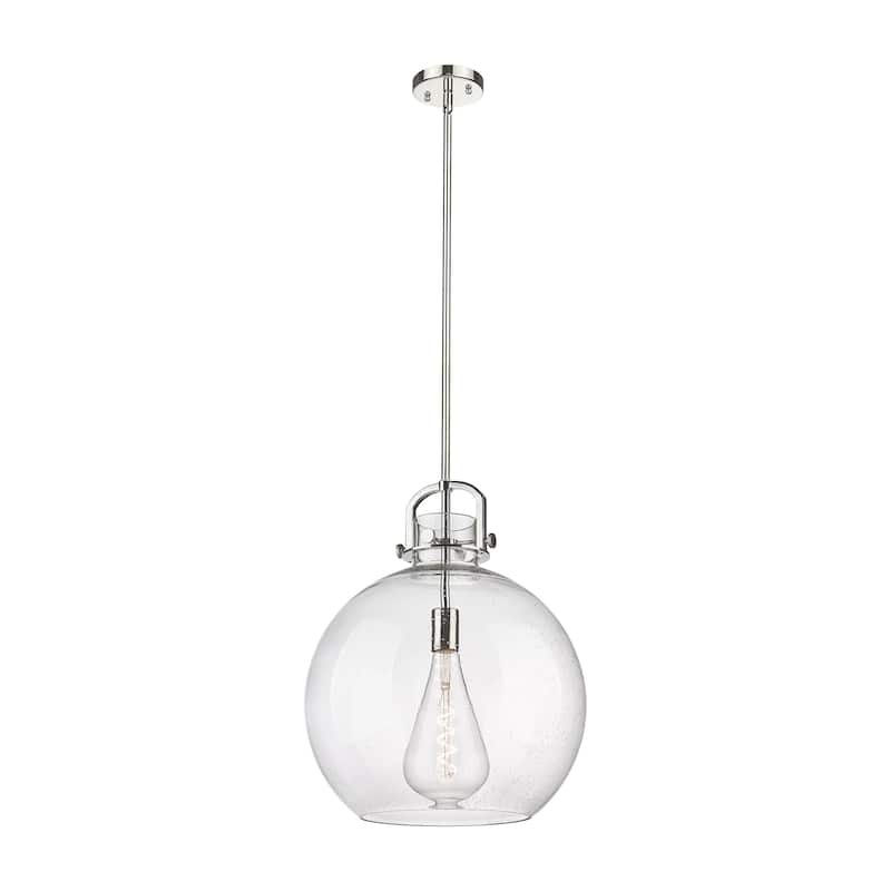 Innovations Lighting Newton Sphere - 1 Light 16" Stem Hung Pendant - Polished Nickel/Seedy