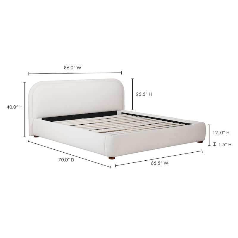 Aurelle Home Collete Modern Curved Oatmeal Upholstered Platform Bed