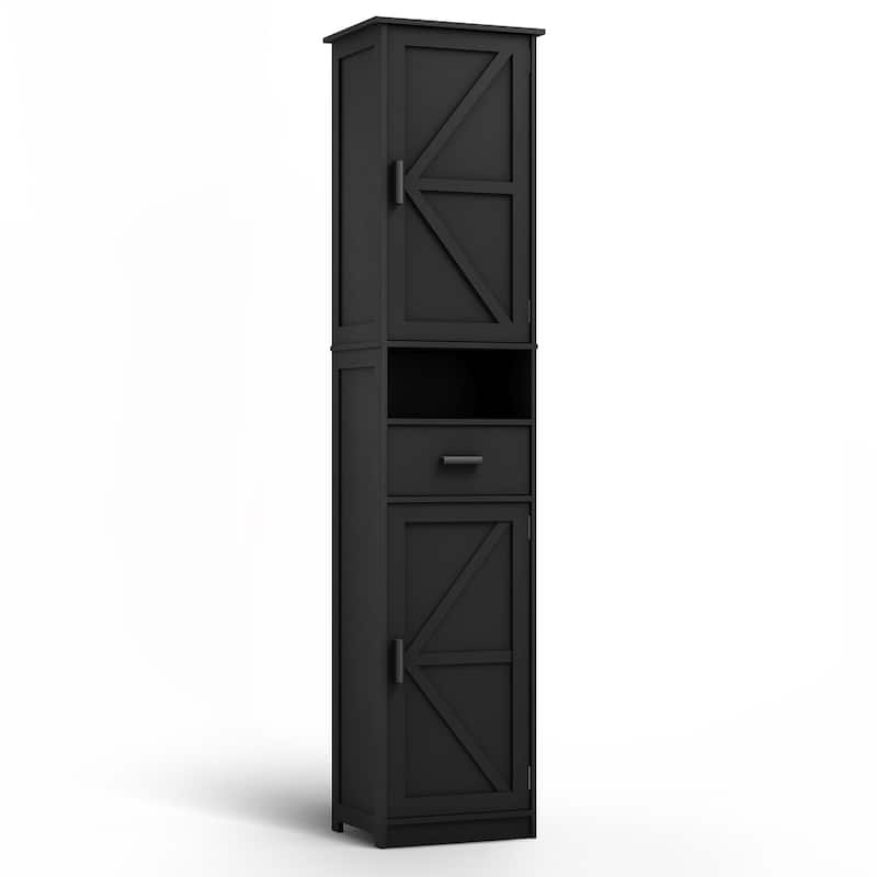 69"H Tall Bathroom Cabinet with Adjustable Shelves, 2 Barn Doors & 1 Drawer