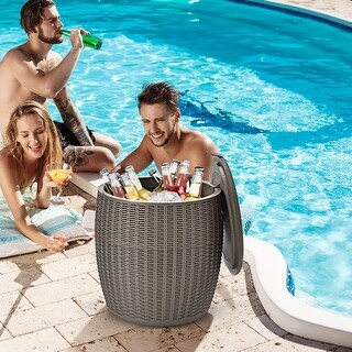 Costway 9.5 Gallon 4-in-1 Patio Rattan Cool Bar Cocktail Table Side - See Details