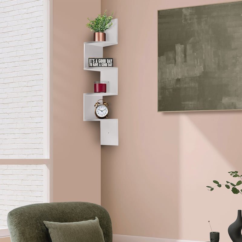 Sorbus 5-Tier Zig Zag Geometric Corner Wall Book Shelf Unit, Decorative Floating Wall Shelf