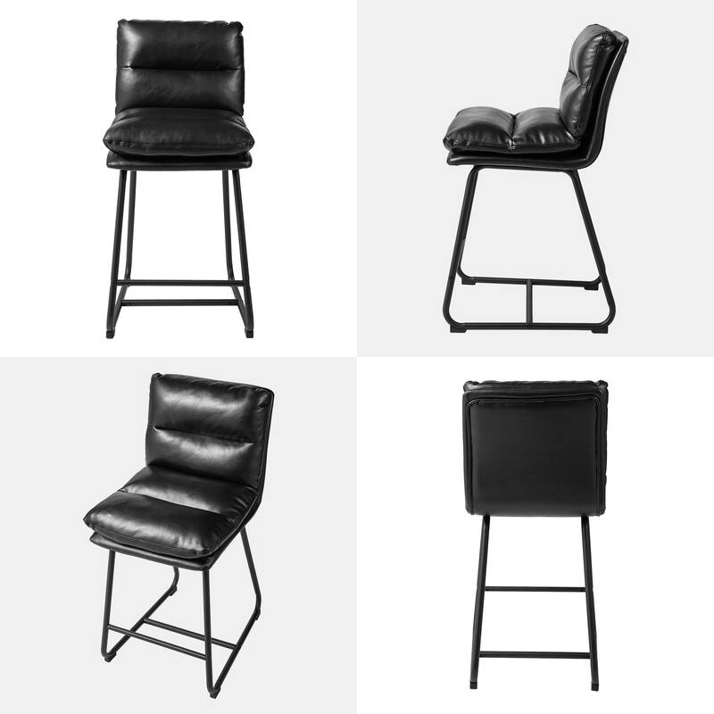 Glitzhome Set of 2 Modern Faux Leather Soft Springy Metal Legs Counter or Bar Stools