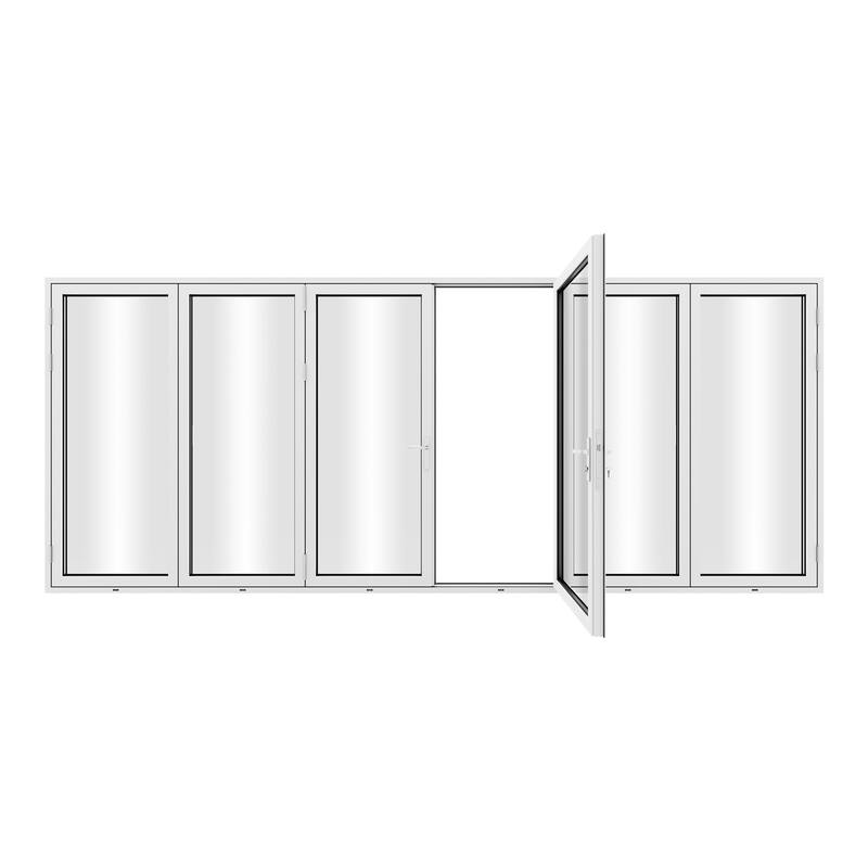 KaMic 192"×80" 6 Panels Aluminum Folding Door In White,Folded Out From Dual Open Model #:FD6PWH19280-DO