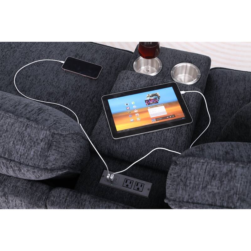 Modern Linen Sectional Sofa with Removable Back Cushions,Accent Sofa with Ottoman,Cupholder and USB port