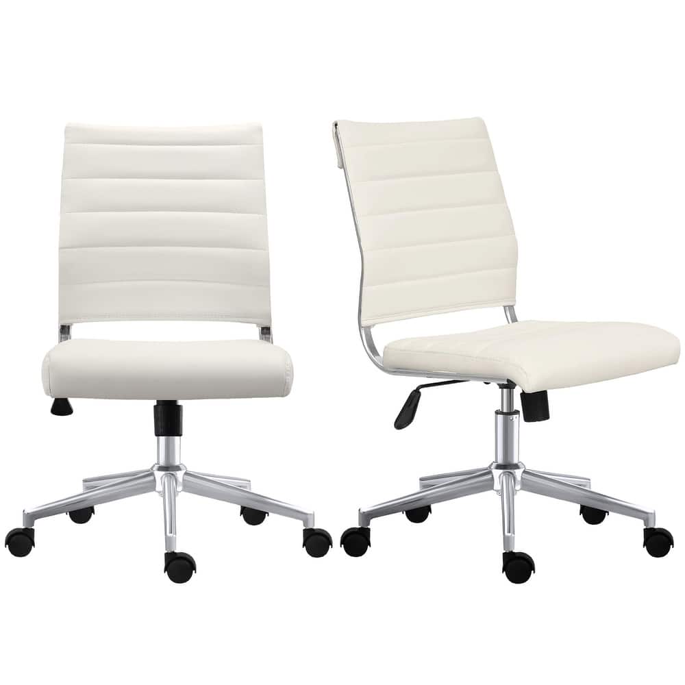 Set of 2 Modern Ergonomic Executive Mid back PU Leather Office Chairs No Arms Rest Tilt Adjustable Height With Wheels