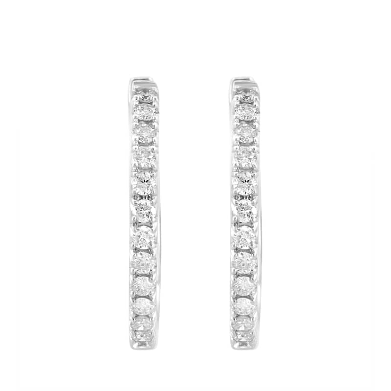 EFFY Women's 14k White Gold Pave Diamond Thin Hoop Earrings