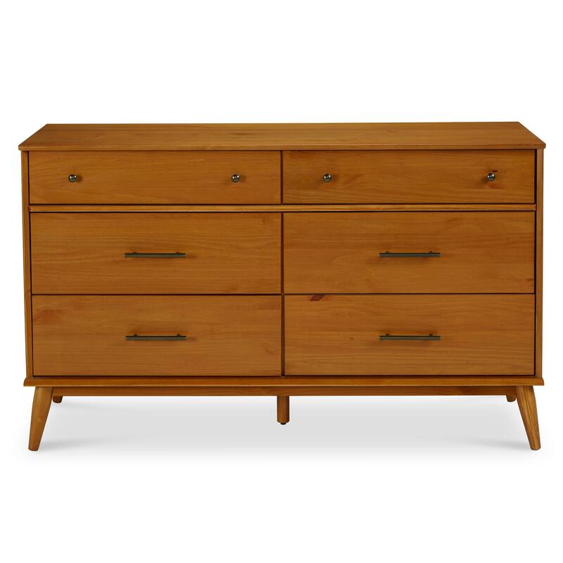 Mid-Century Castahno Solid Wood Six Drawer Dresser