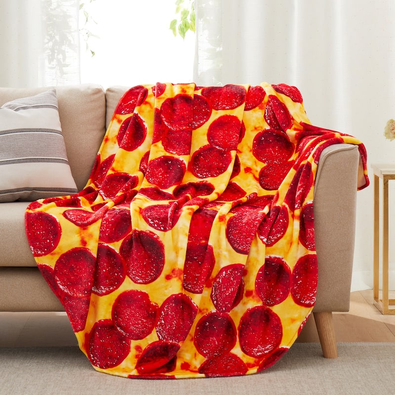 Kids' and Adult Halloween Food Throw Blanket, Microfiber Funny Food Blanket for Home or Dorm Decor - 71" Diameter - Pizza
