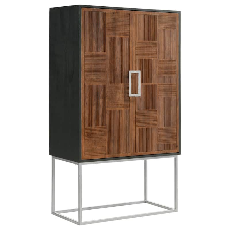 Borman Walnut and Black 2-door Home Bar Cabinet Wine Storage - Walnut
