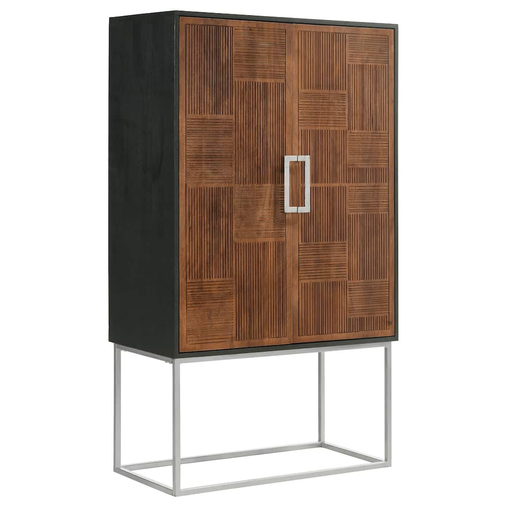 Borman Walnut and Black 2-door Home Bar Cabinet Wine Storage