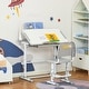 preview thumbnail 9 of 8, Kids Desk and Chair Set, Height Adjustable School Study Table and Chair, Student Writing Desk with Tilt Desktop - Grey