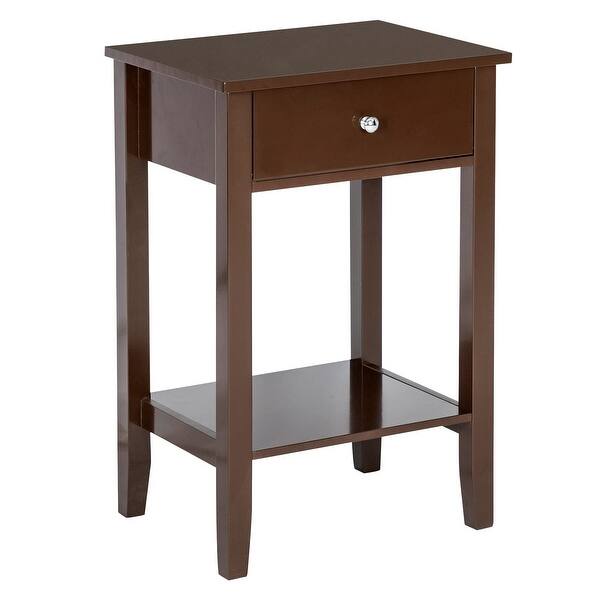 Espresso Nightstand with Drawer and Shelf, Tall Bedside Table (46 x 35