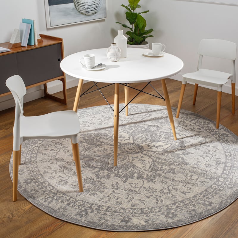 Livabliss Traditional Monaco Medallion Area Rug - 5'3" x 5'3" Round - Grey