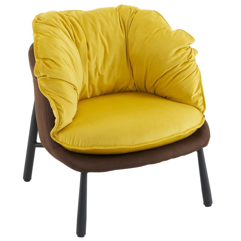 Modern Velvet Accent Chair with Wooden Frame and Black Metal Legs for Living Room or Lounge Seating - 27.4"L x 27"W x 29.1"H