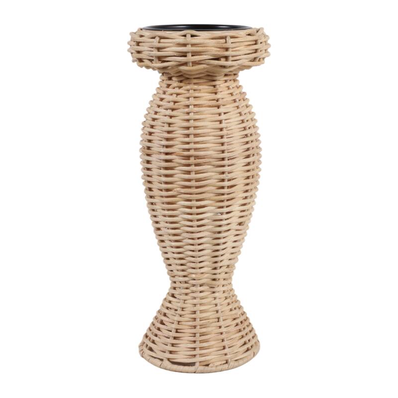 Candle Holder - Brown Metal Handwoven Raffia Pillar