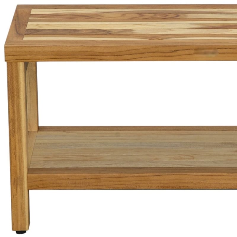 HomeRoots 36" Natural Solid Teak Rectangular Shower Bench With Shelf