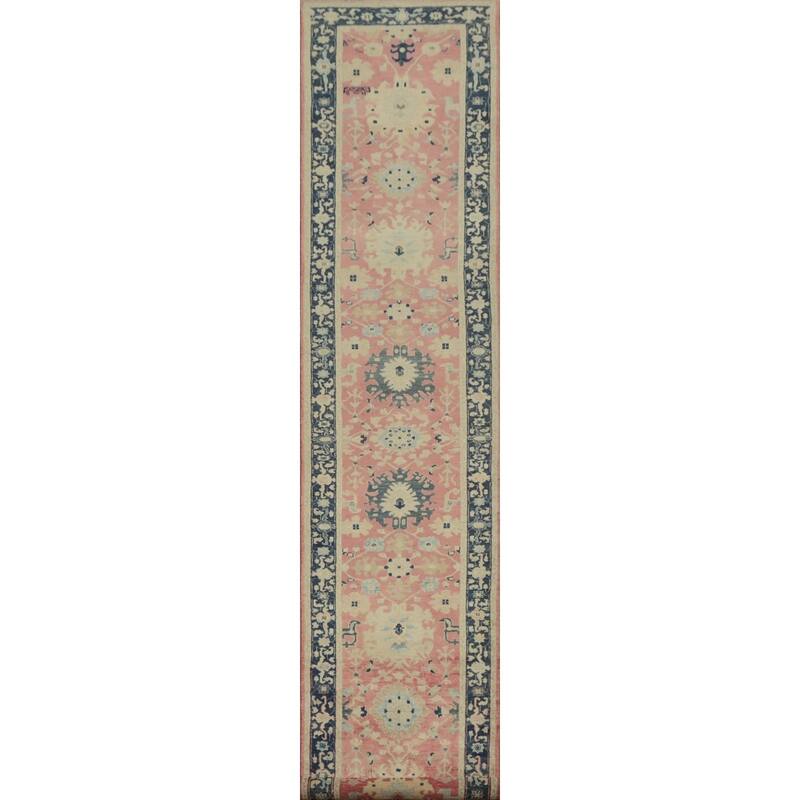 Hand Knotted Oriental 100% Wool Carpet Traditional All-Over Pink Ziegler Runner Rug - 14' 6'' X 2' 7''